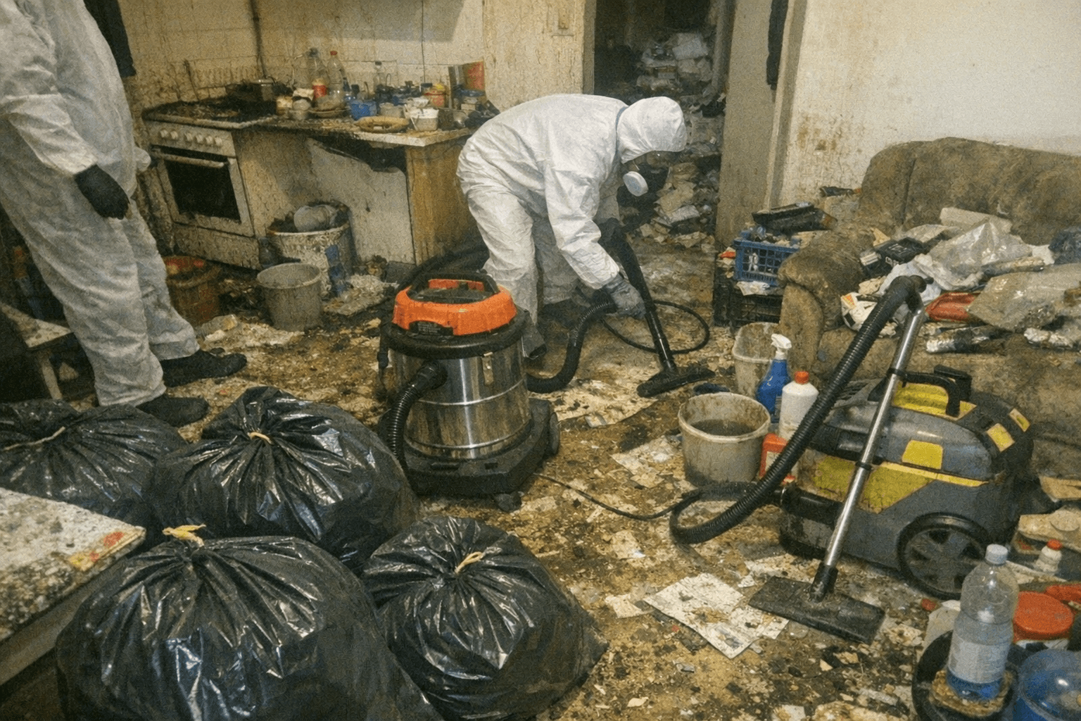 Ein zuvor stark belasteter Wohnraum ist nach Hygieneräumung wieder begehbar und leer